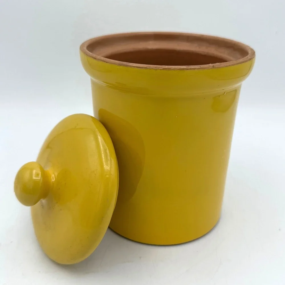 Vintage MCM Ceramic Canister 2pc  5.5in Yellow Made in Italy Terracotta Jar